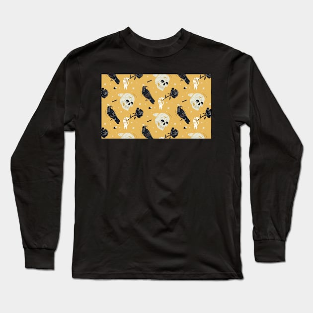 Crows And Skulls Yellow Black Long Sleeve T-Shirt by Bestseller